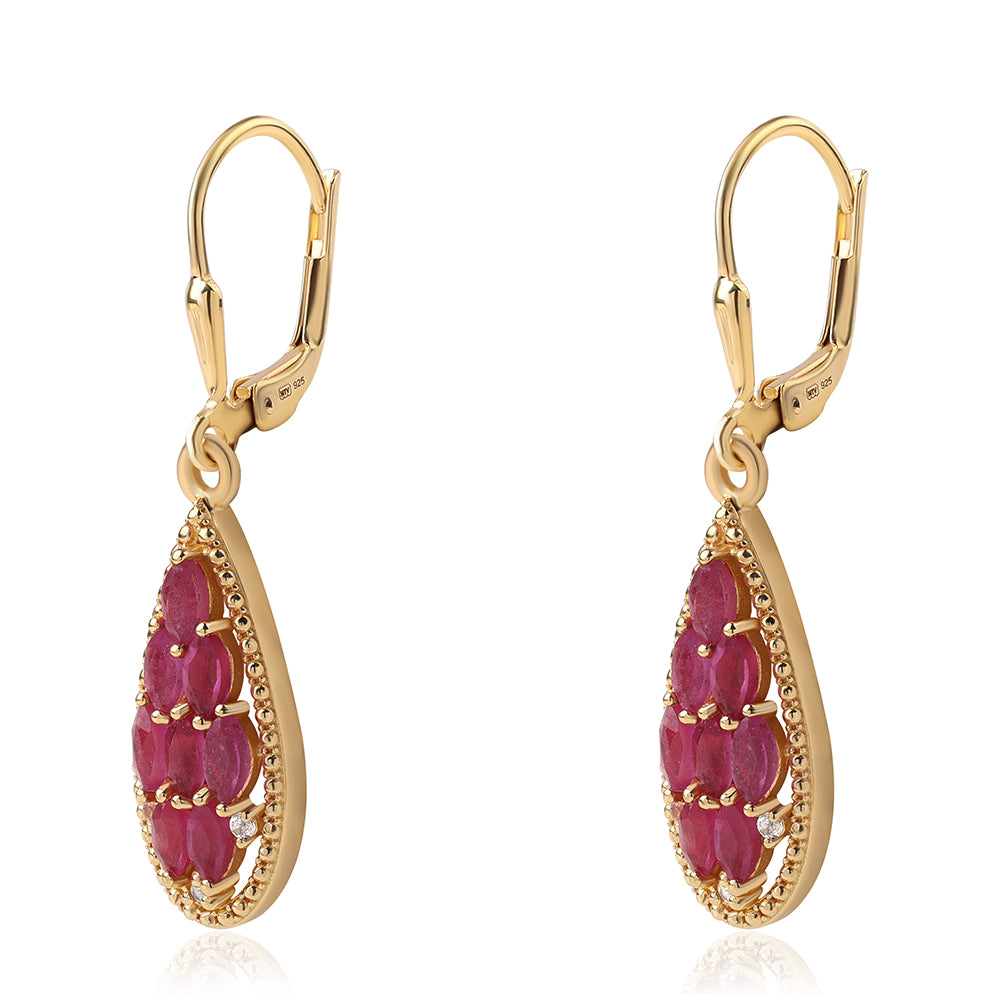 Cercei din Argint 925 Placat cu Aur ( 3.57 grame ) cu Rubin Mozambic și Topaz Alb 1.64 Carate 2 