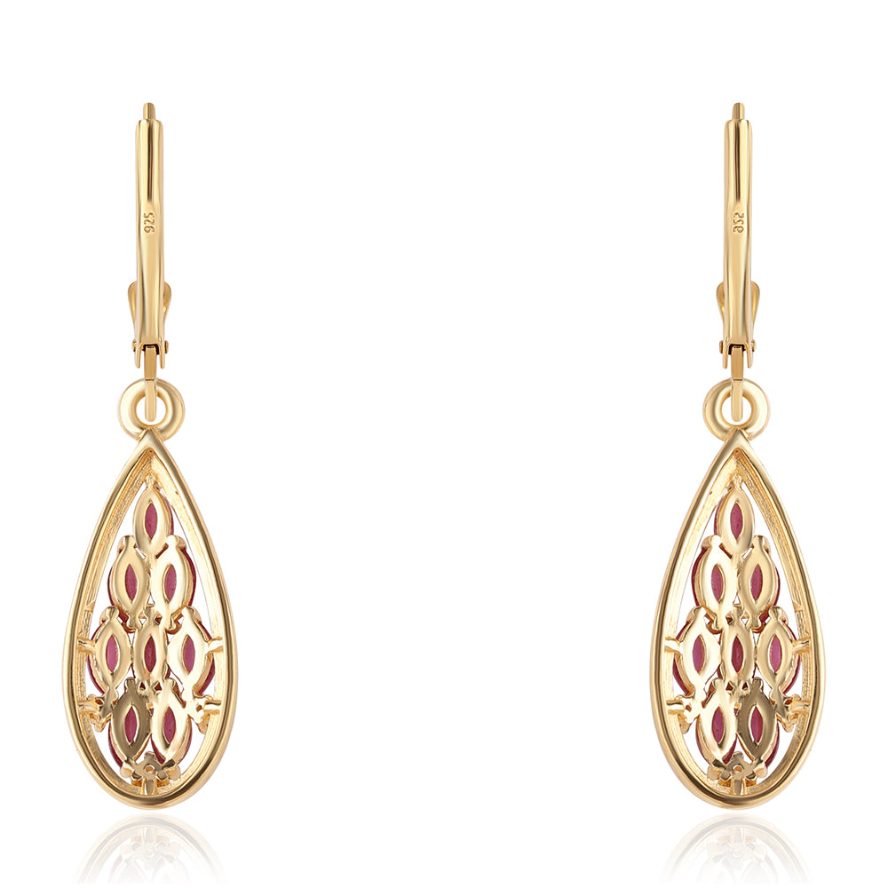 Cercei din Argint 925 Placat cu Aur ( 3.57 grame ) cu Rubin Mozambic și Topaz Alb 1.64 Carate