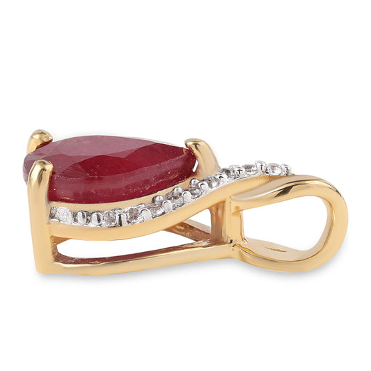 Pandantiv din Argint 925 Placat cu Aur ( 0.64 grame ) cu Rubin Mozambic și Topaz Alb 1.65 Carate