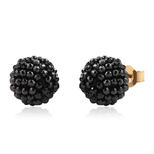 Cercei din Argint 925 Placat cu Aur ( 0.39 grame ) cu Spinel Negru 21.5 Carate