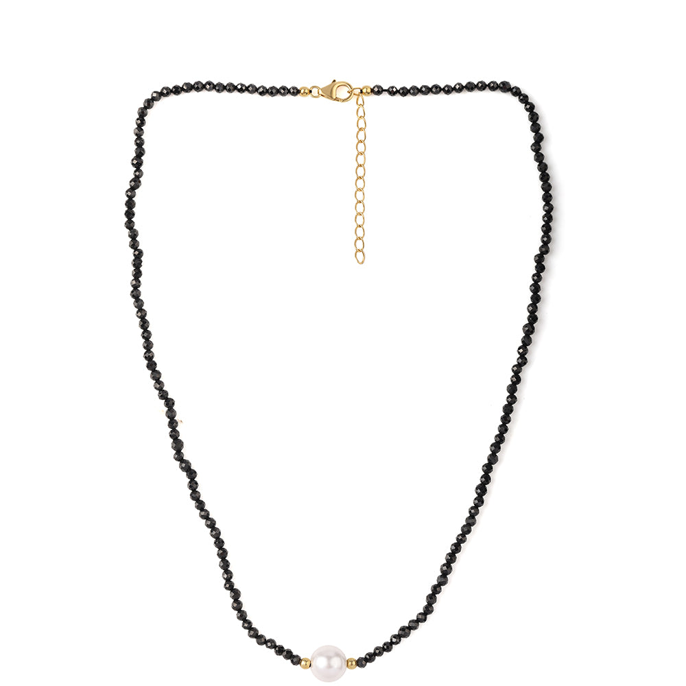 Colier din Argint 925 Placat cu Aur ( 0.94 grame ) cu Spinel Negru și Perlă de Apă Dulce Albă 38.05 Carate 2 