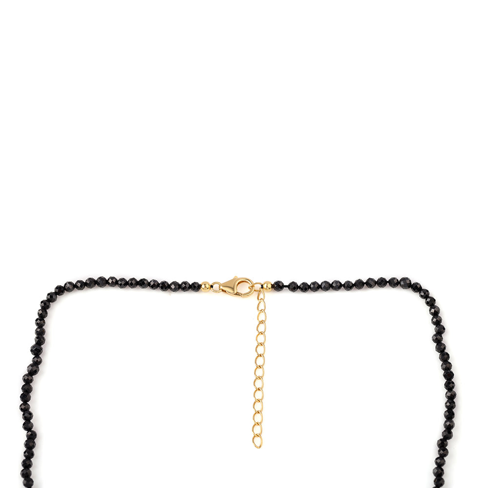 Colier din Argint 925 Placat cu Aur ( 0.94 grame ) cu Spinel Negru și Perlă de Apă Dulce Albă 38.05 Carate 3 