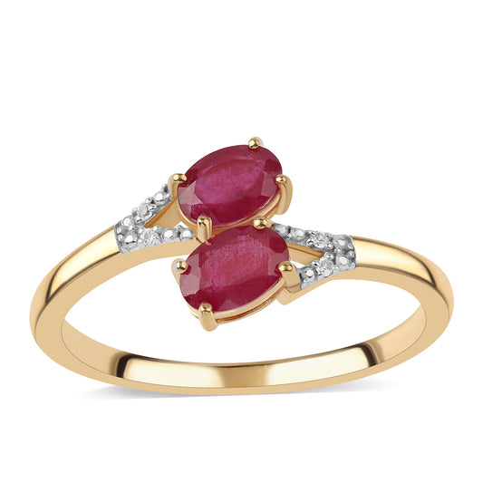 Inel din Argint 925 Placat cu Aur ( 2.23 grame ) cu Rubin Mozambic și Topaz Alb 1.4 Carate