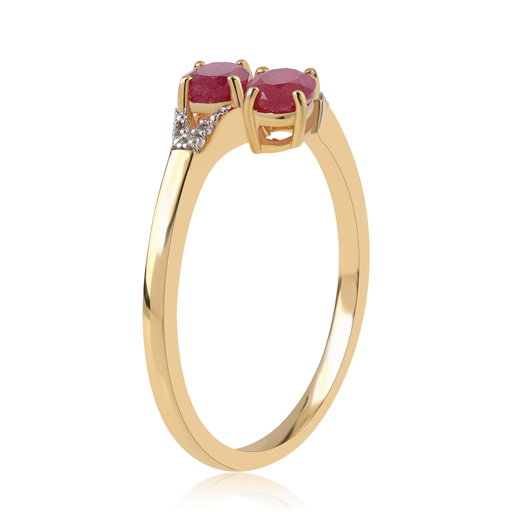 Inel din Argint 925 Placat cu Aur ( 2.23 grame ) cu Rubin Mozambic și Topaz Alb 1.4 Carate