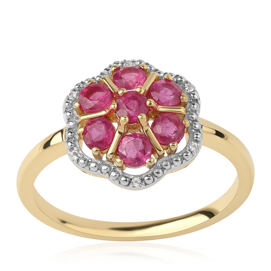 Inel din Argint 925 Placat cu Aur ( 2.93 grame ) cu Rubin Mozambic și Topaz Alb 1.32 Carate