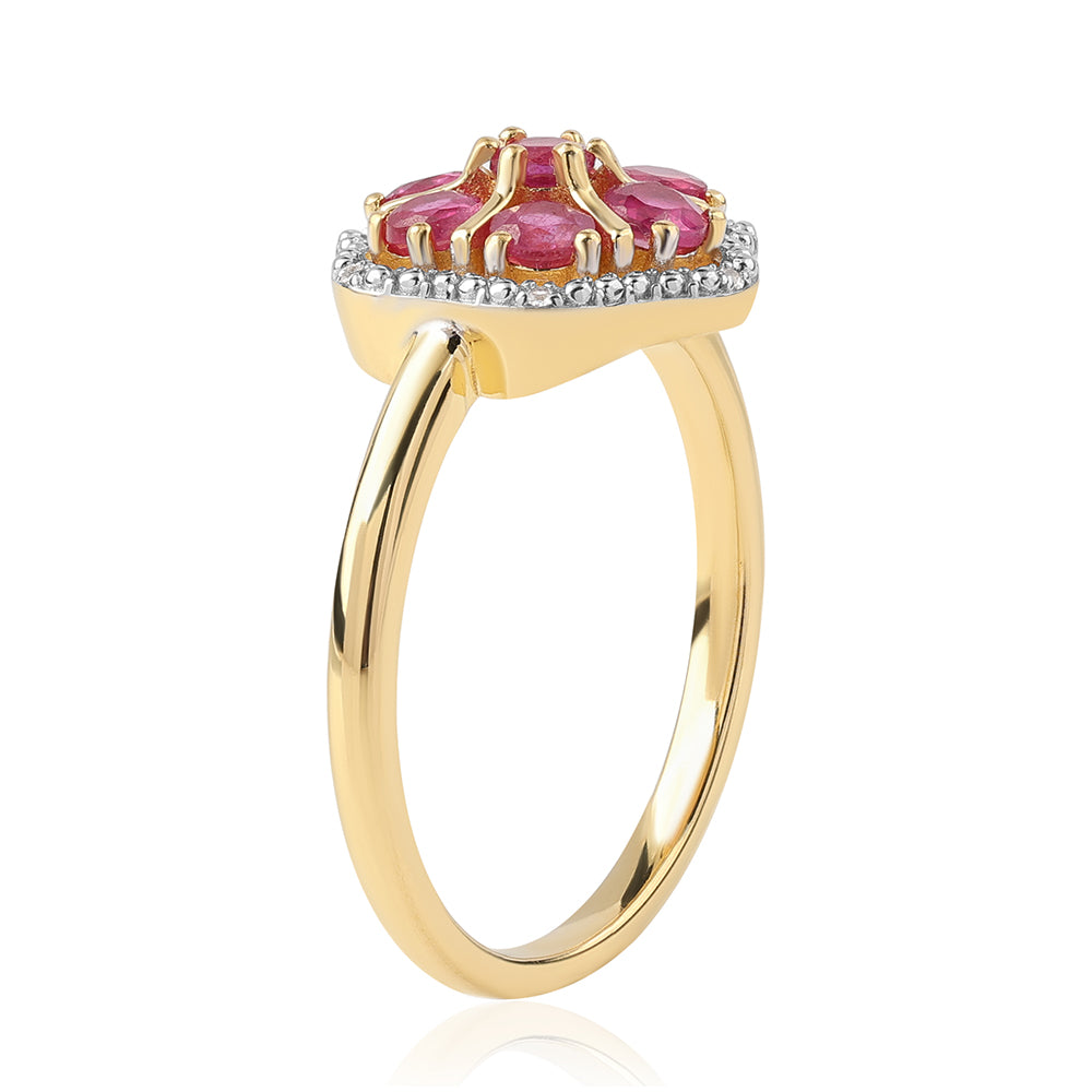 Inel din Argint 925 Placat cu Aur ( 2.93 grame ) cu Rubin Mozambic și Topaz Alb 1.32 Carate