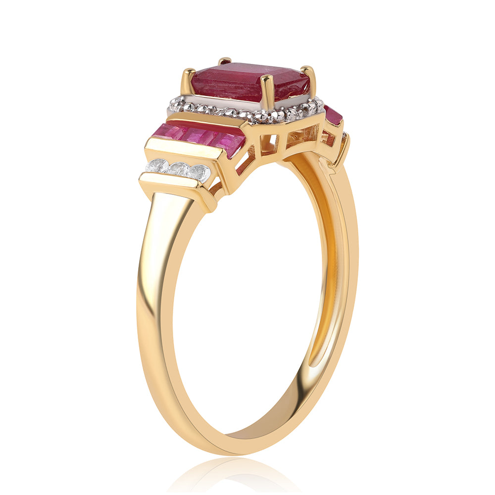 Inel din Argint 925 Placat cu Aur ( 2.54 grame ) cu Rubin Mozambic și Topaz Alb 2.24 Carate