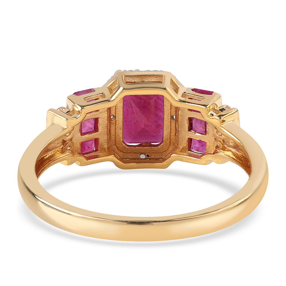 Inel din Argint 925 Placat cu Aur ( 2.54 grame ) cu Rubin Mozambic și Topaz Alb 2.24 Carate