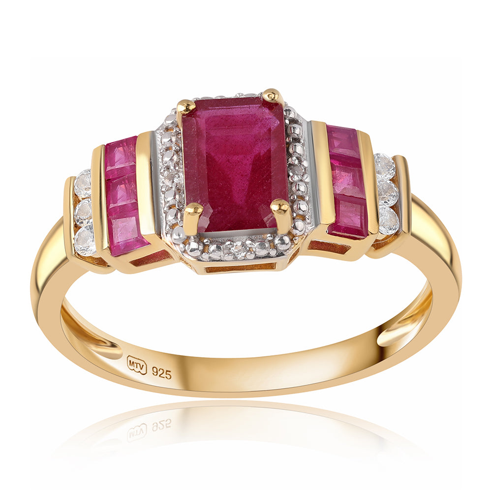 Inel din Argint 925 Placat cu Aur ( 2.54 grame ) cu Rubin Mozambic și Topaz Alb 2.24 Carate 6 