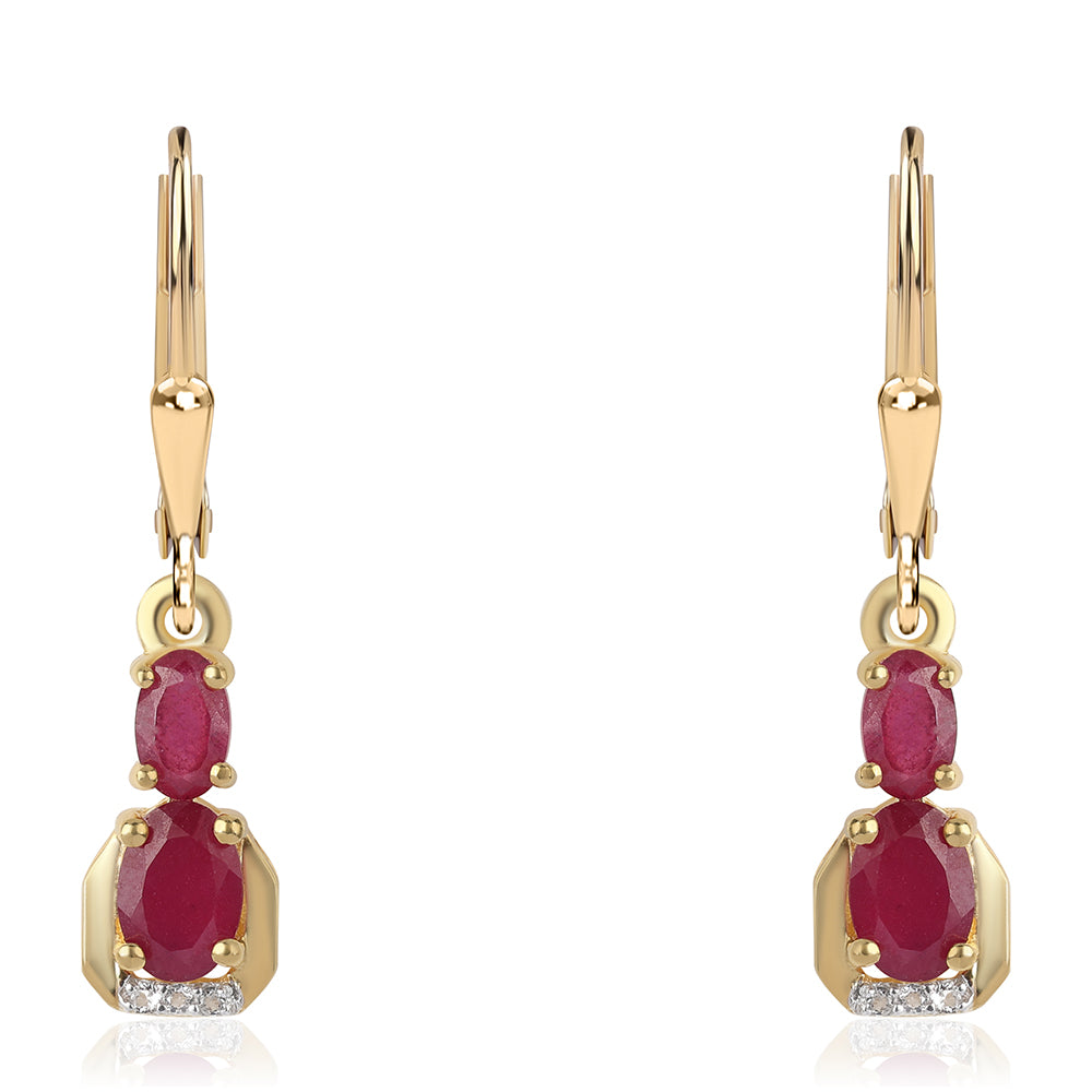 Cercei din Argint 925 Placat cu Aur ( 2.03 grame ) cu Rubin Mozambic și Topaz Alb 2.1 Carate