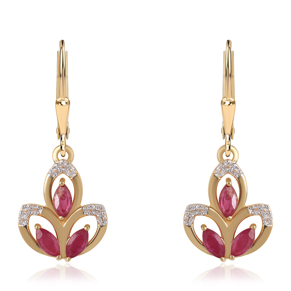 Cercei din Argint 925 Placat cu Aur ( 3.1 grame ) cu Rubin Mozambic și Topaz Alb 1.56 Carate 1 