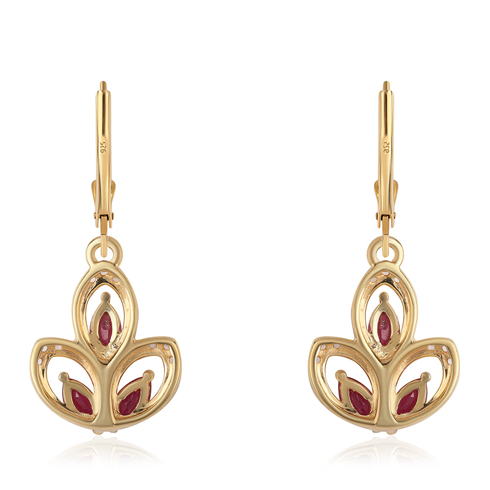 Cercei din Argint 925 Placat cu Aur ( 3.1 grame ) cu Rubin Mozambic și Topaz Alb 1.56 Carate 3 