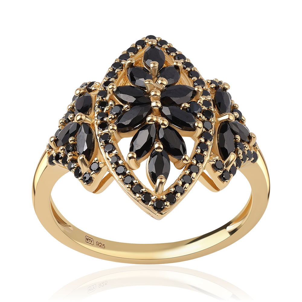 Inel din Argint 925 Placat cu Aur ( 3.73 grame ) cu Spinel Negru 1.98 Carate 1 