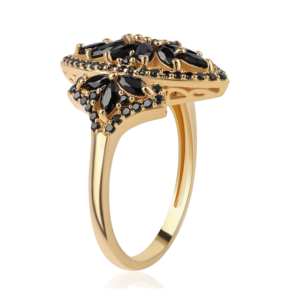Inel din Argint 925 Placat cu Aur ( 3.73 grame ) cu Spinel Negru 1.98 Carate 2 