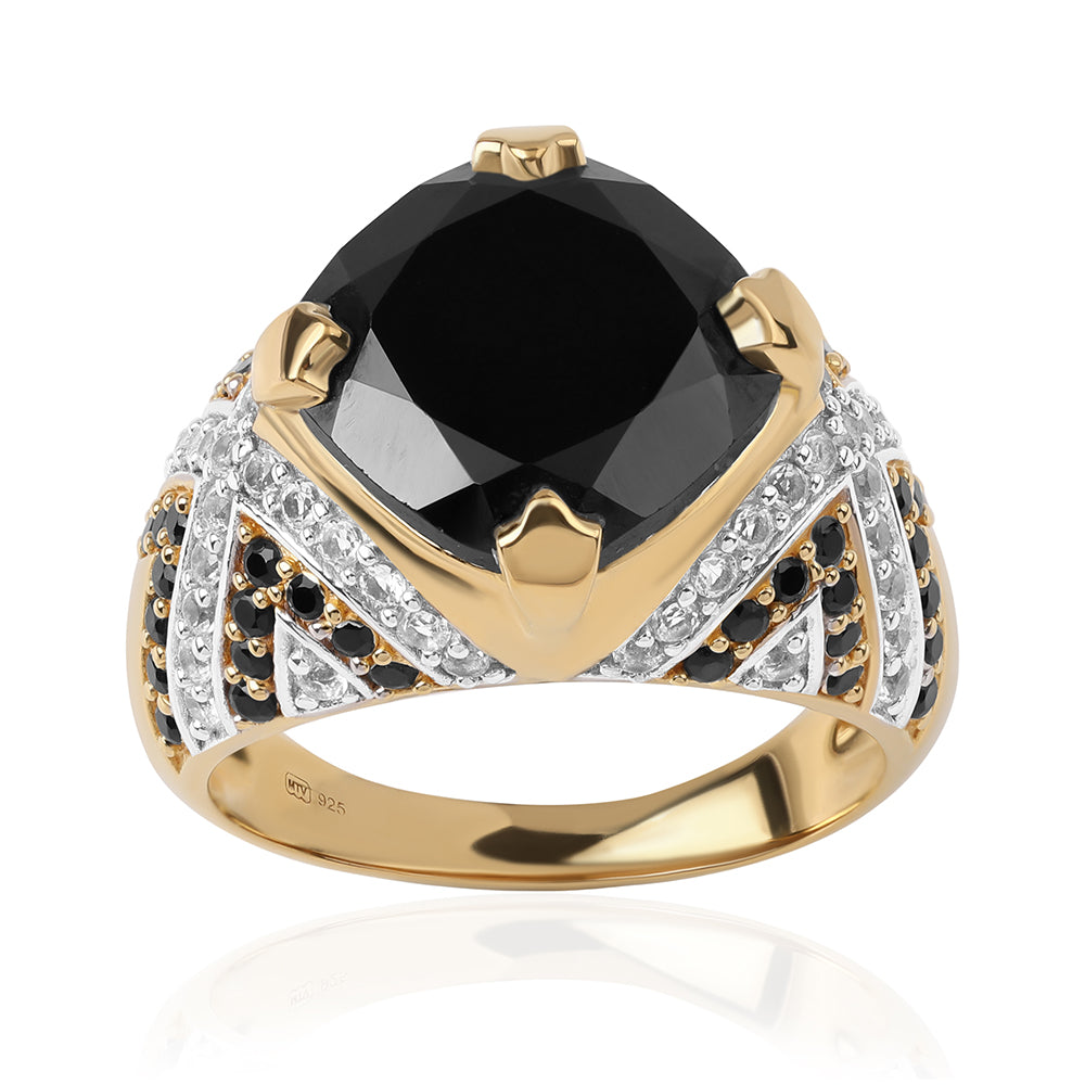Inel din Argint 925 Placat cu Aur ( 6.15 grame ) cu Spinel Negru și Topaz Alb 9.72 Carate 1 