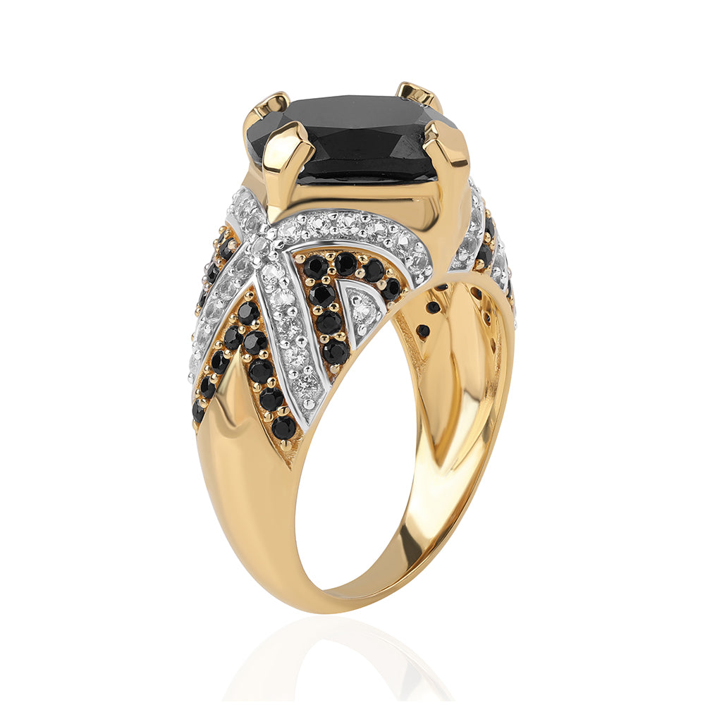 Inel din Argint 925 Placat cu Aur ( 6.15 grame ) cu Spinel Negru și Topaz Alb 9.72 Carate 4 