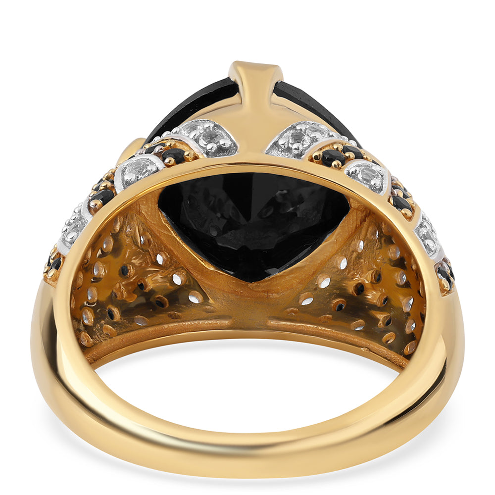 Inel din Argint 925 Placat cu Aur ( 6.15 grame ) cu Spinel Negru și Topaz Alb 9.72 Carate 6 