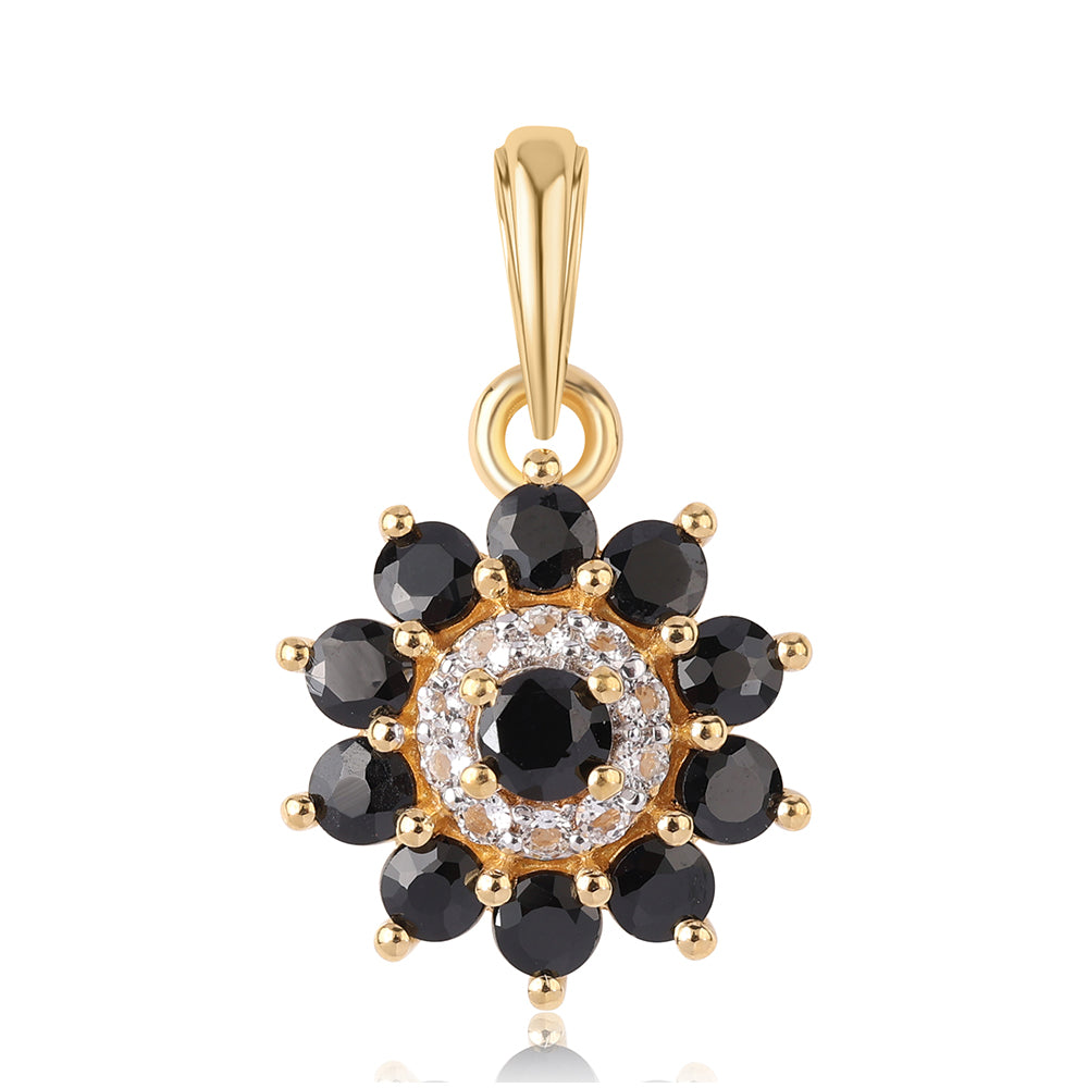 Pandantiv din Argint 925 Placat cu Aur ( 1.14 grame ) cu Spinel Negru și Topaz Alb 1.05 Carate 1 