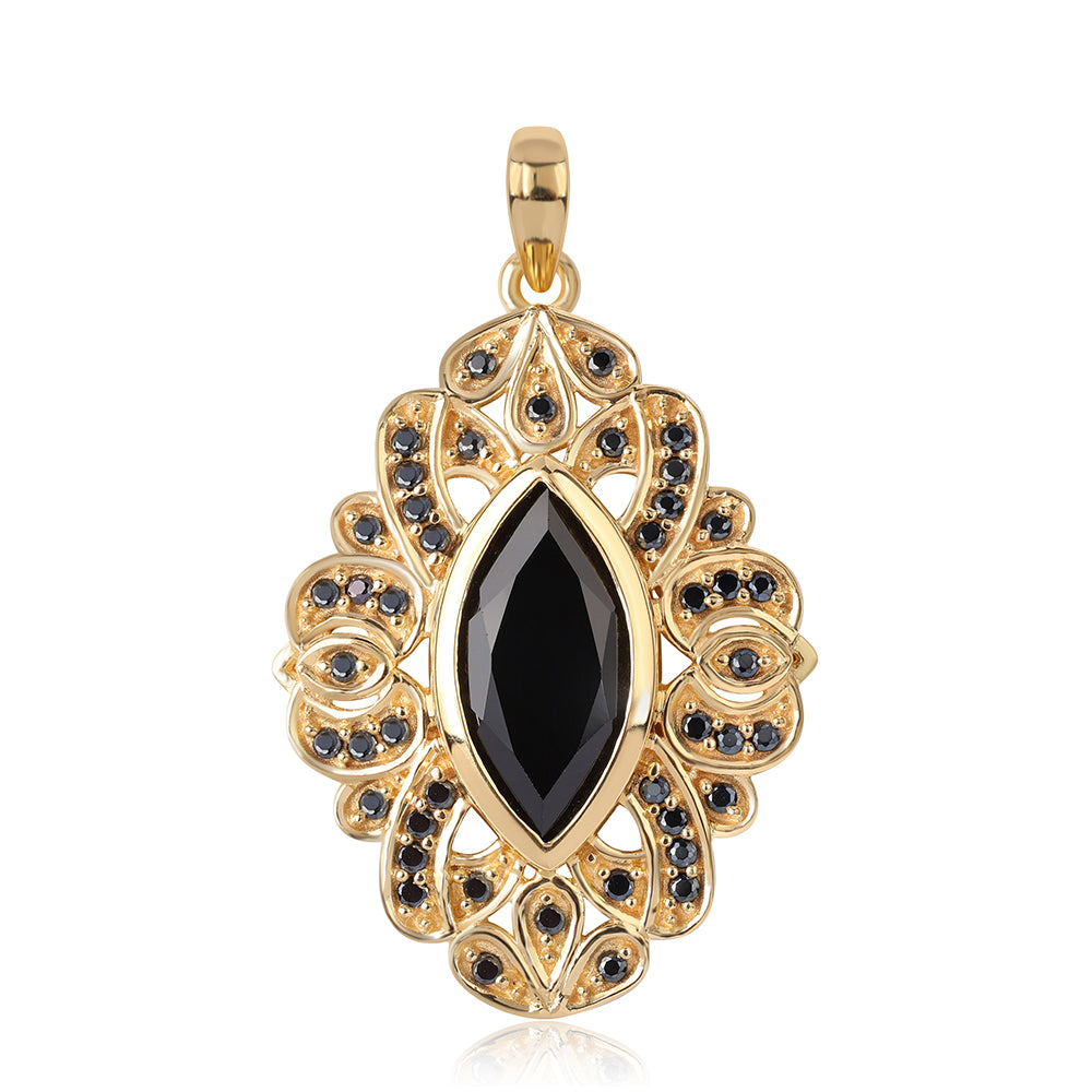 Pandantiv din Argint 925 Placat cu Aur ( 3.8 grame ) cu Spinel Negru 3.52 Carate