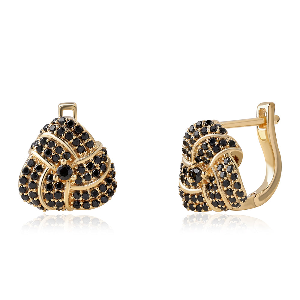 Cercei din Argint 925 Placat cu Aur ( 4.29 grame ) cu Spinel Negru 0.98 Carate