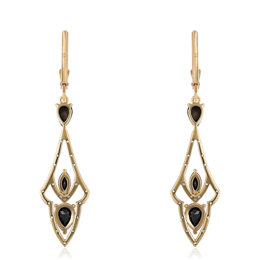 Cercei din Argint 925 Placat cu Aur ( 4.49 grame ) cu Spinel Negru și Topaz Alb 3.56 Carate