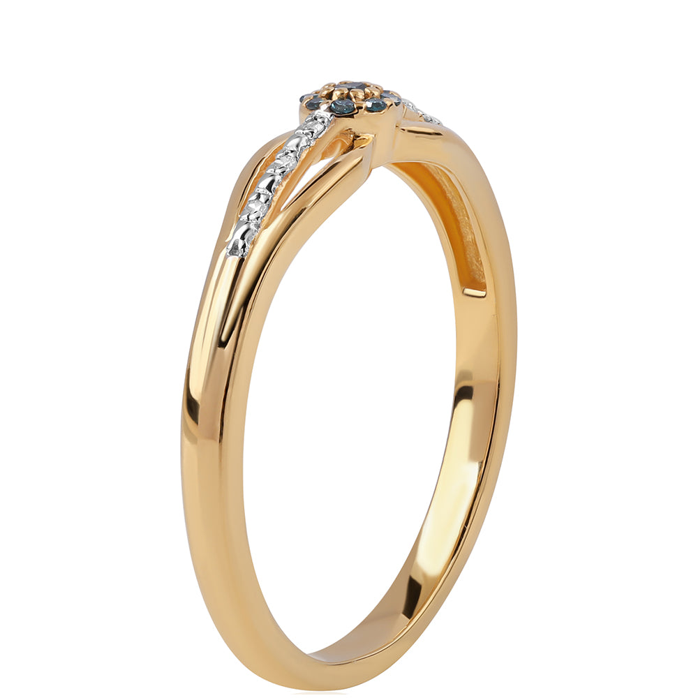 Inel din Argint 925 Placat cu Aur ( 1.9 grame ) cu Diamant Albastru și Diamant Alb 0.09 Carate 2 