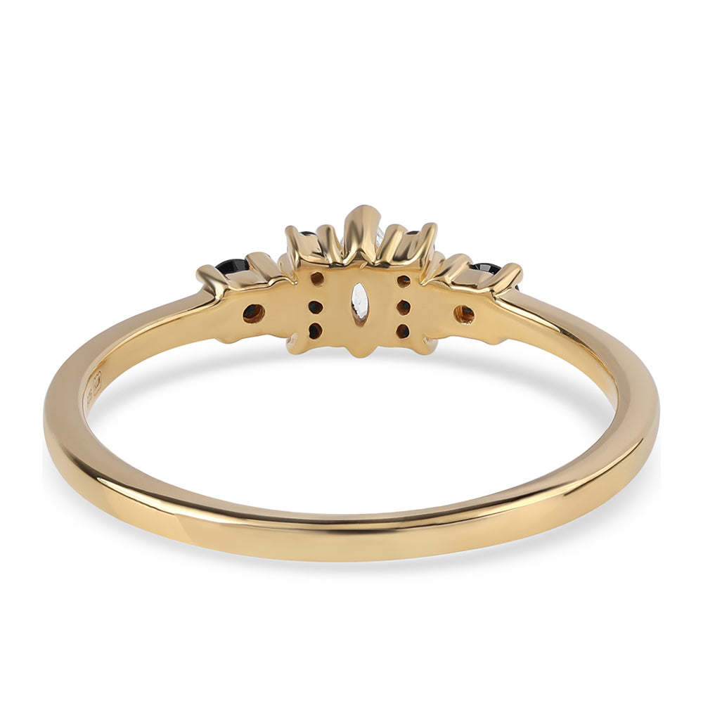 Inel din Argint 925 Placat cu Aur ( 1.82 grame ) cu Spinel Negru și Topaz Alb 0.42 Carate 3 