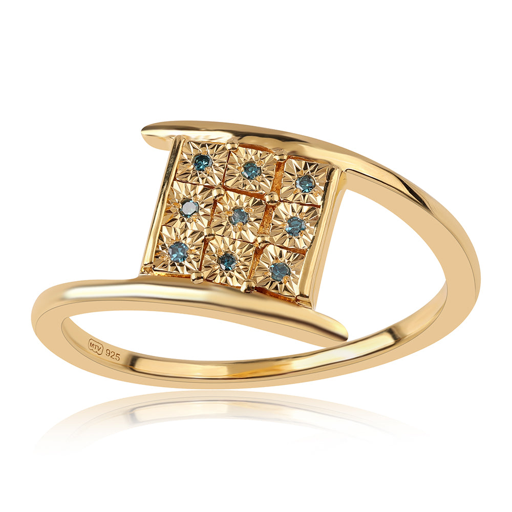 Inel din Argint 925 Placat cu Aur ( 2.83 grame ) cu Diamant Albastru 0.05 Carate 1 