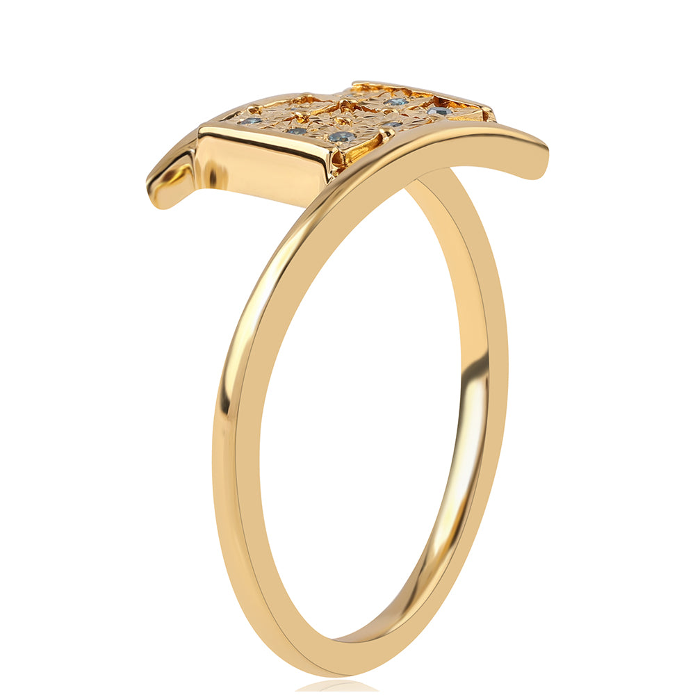 Inel din Argint 925 Placat cu Aur ( 2.83 grame ) cu Diamant Albastru 0.05 Carate 2 
