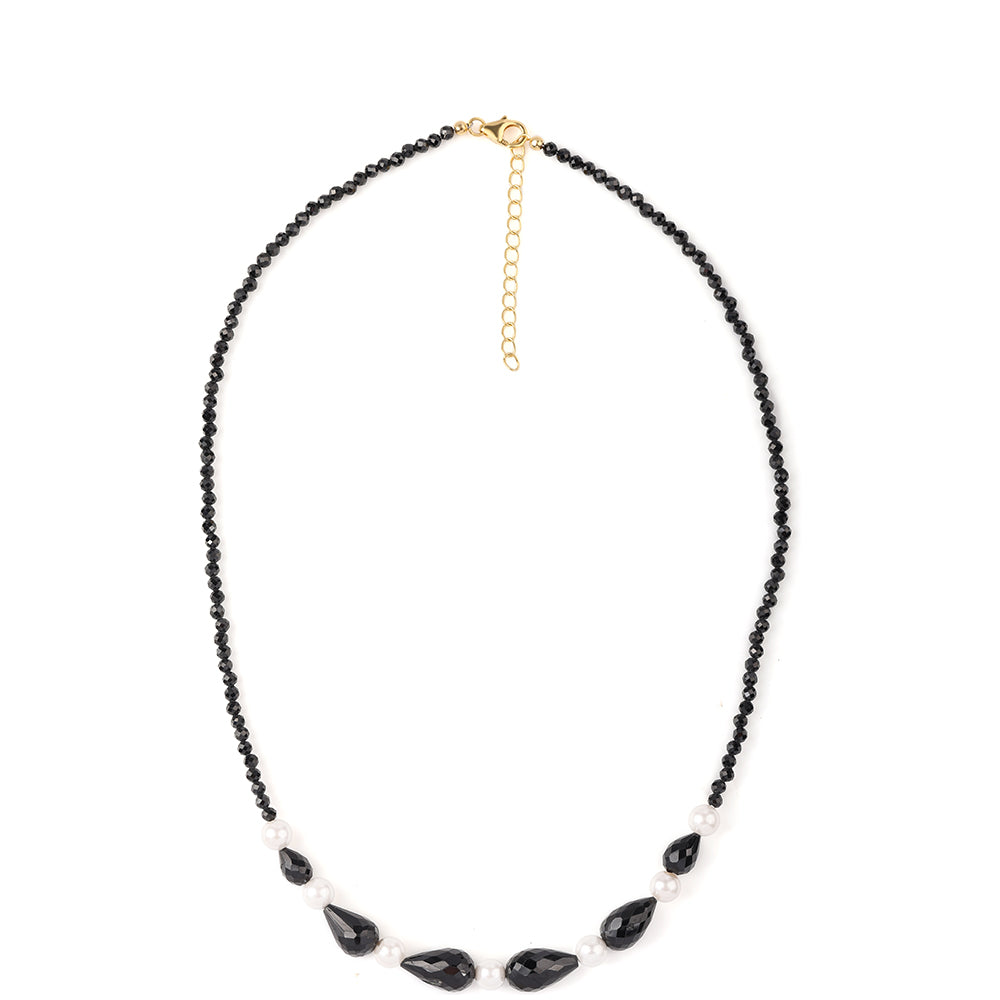 Colier din Argint 925 Placat cu Aur ( 0.93 grame ) cu Spinel Negru și Perlă de Apă Dulce Albă 69.4 Carate 3 
