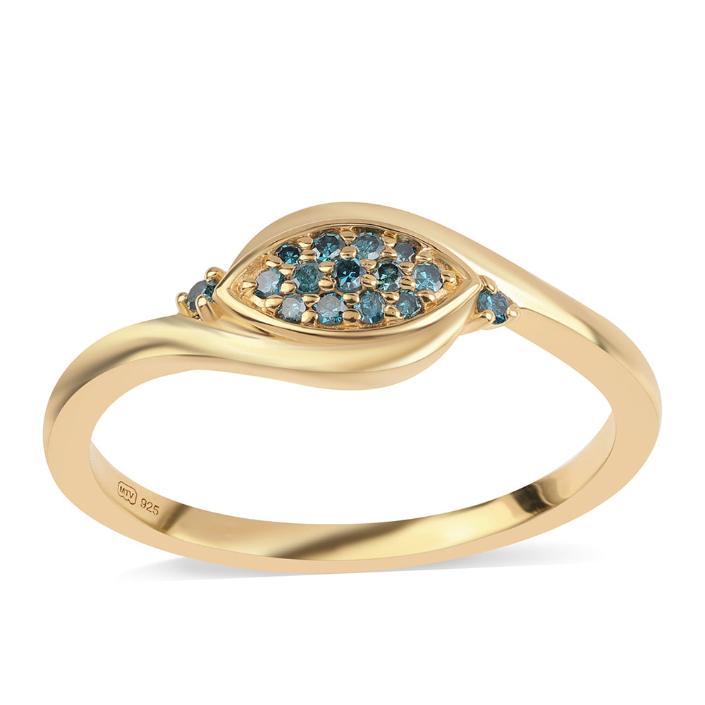 Inel din Argint 925 Placat cu Aur ( 2.12 grame ) cu Diamant Albastru 0.14 Carate 1 