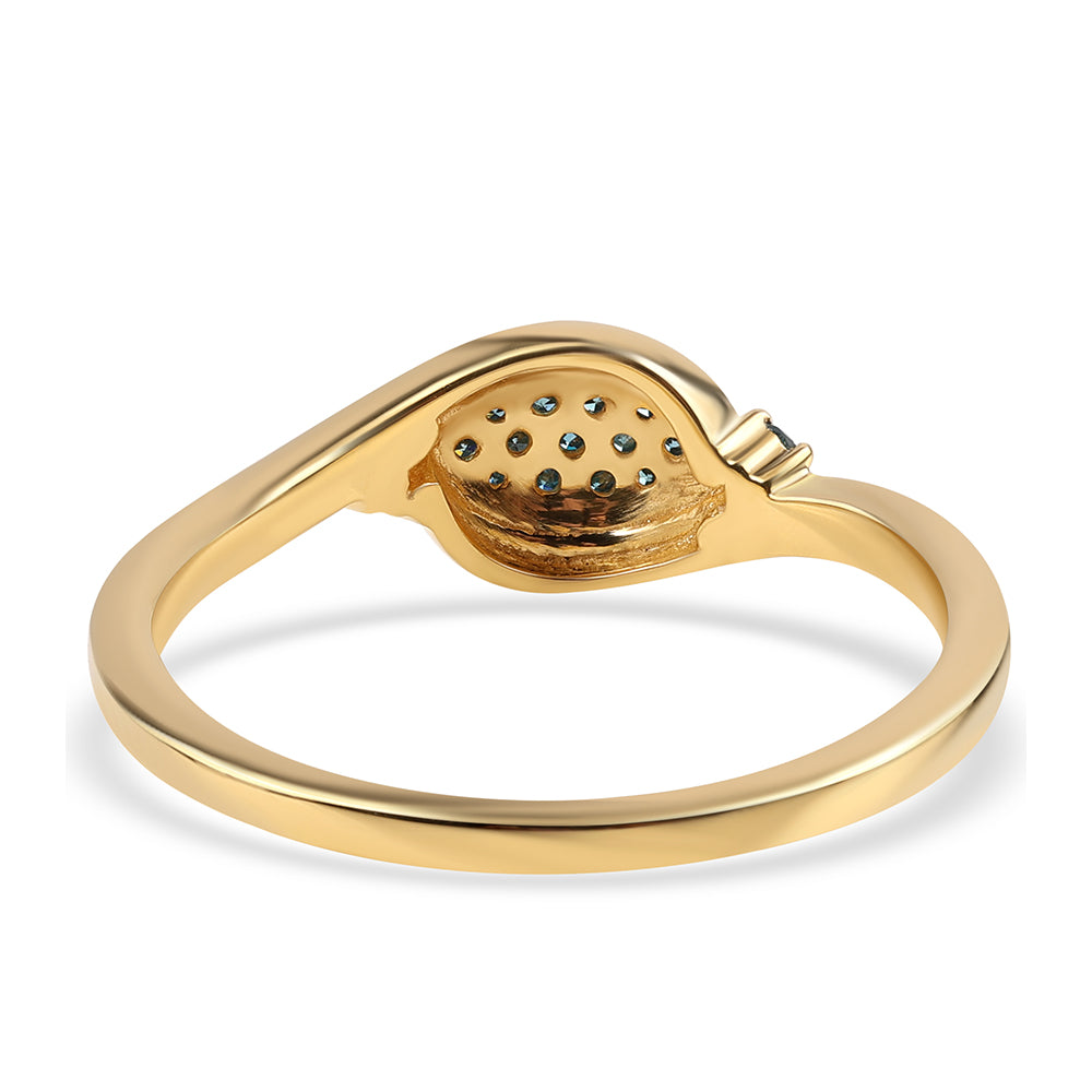 Inel din Argint 925 Placat cu Aur ( 2.12 grame ) cu Diamant Albastru 0.14 Carate 3 