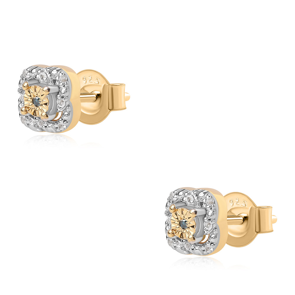 Set din Argint 925 Placat cu Aur ( 4.28 grame ) cu Diamant Albastru și Topaz Alb 0.17 Carate ( Cercei+Inel+Pandantiv )