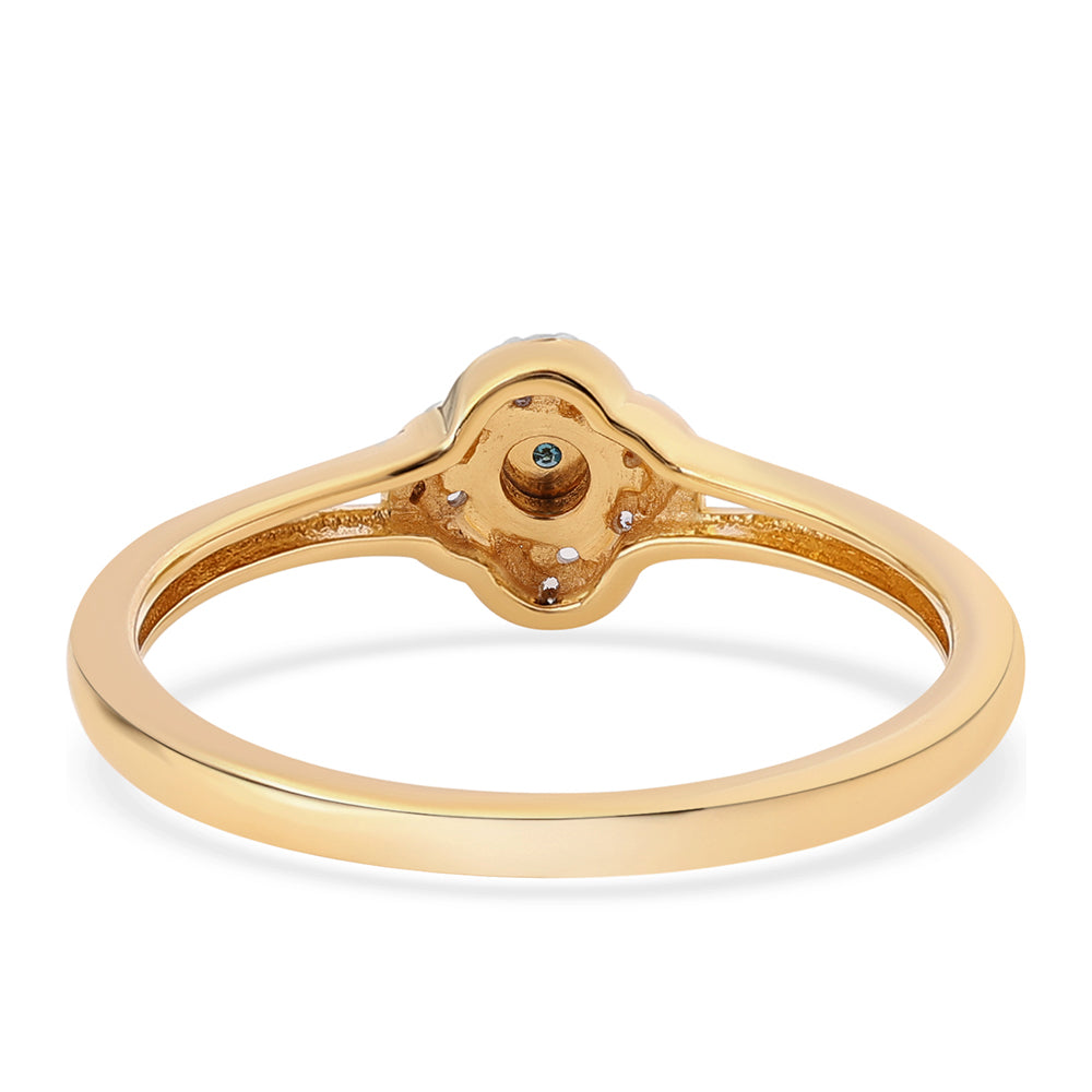 Set din Argint 925 Placat cu Aur ( 4.28 grame ) cu Diamant Albastru și Topaz Alb 0.17 Carate ( Cercei+Inel+Pandantiv )