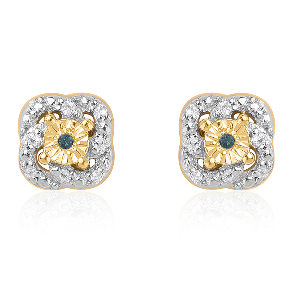 Set din Argint 925 Placat cu Aur ( 4.28 grame ) cu Diamant Albastru și Topaz Alb 0.17 Carate ( Cercei+Inel+Pandantiv )