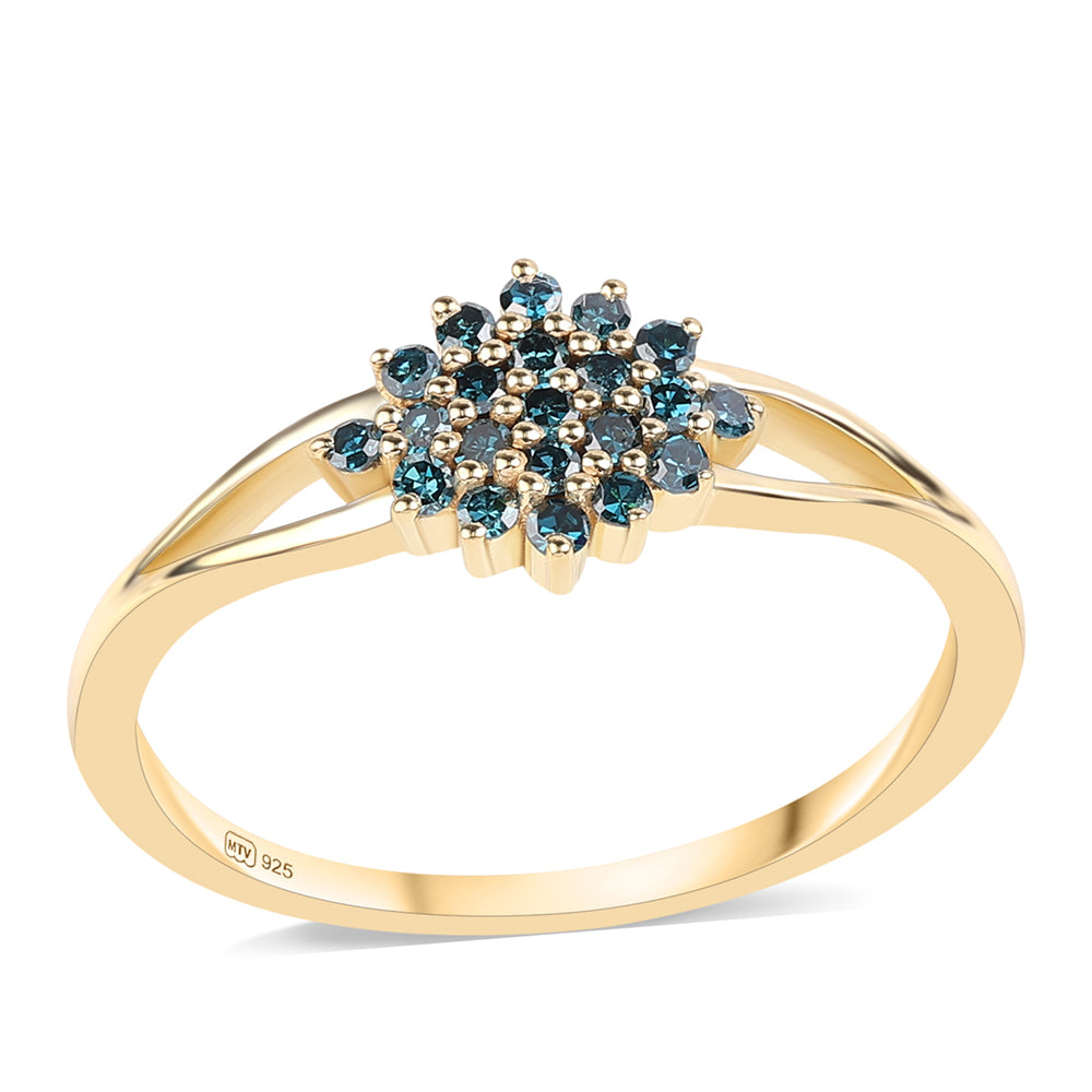 Inel din Argint 925 Placat cu Aur ( 1.71 grame ) cu Diamant Albastru 0.27 Carate 1 