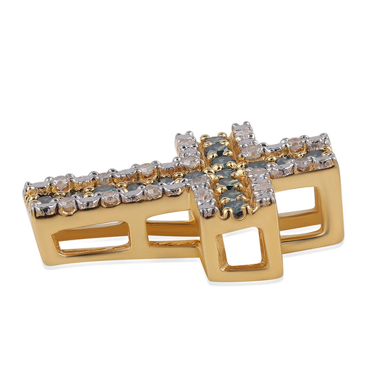 Cruce Pandantiv din Argint 925 Placat cu Aur ( 1.21 grame ) cu Diamant Albastru și Diamant Alb 0.43 Carate