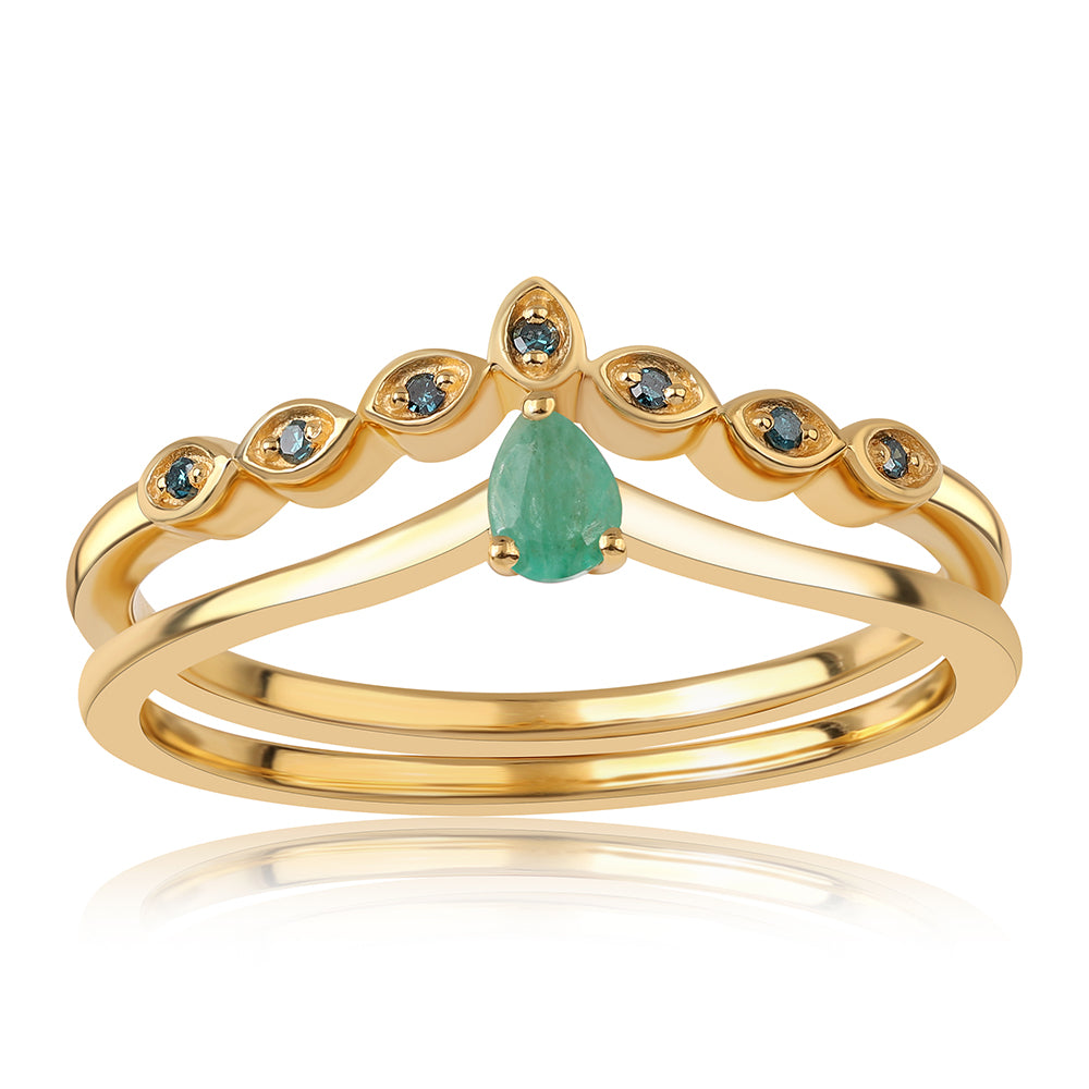 Set din Argint 925 Placat cu Aur ( 3.11 grame ) cu Diamant Albastru și Smarald Brazilian 0.26 Carate ( Inel ) 3 