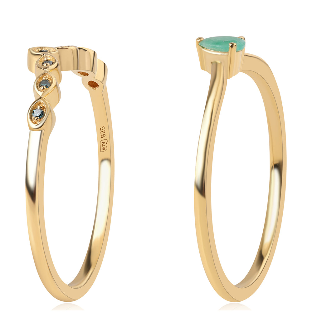 Set din Argint 925 Placat cu Aur ( 3.11 grame ) cu Diamant Albastru și Smarald Brazilian 0.26 Carate ( Inel ) 4 