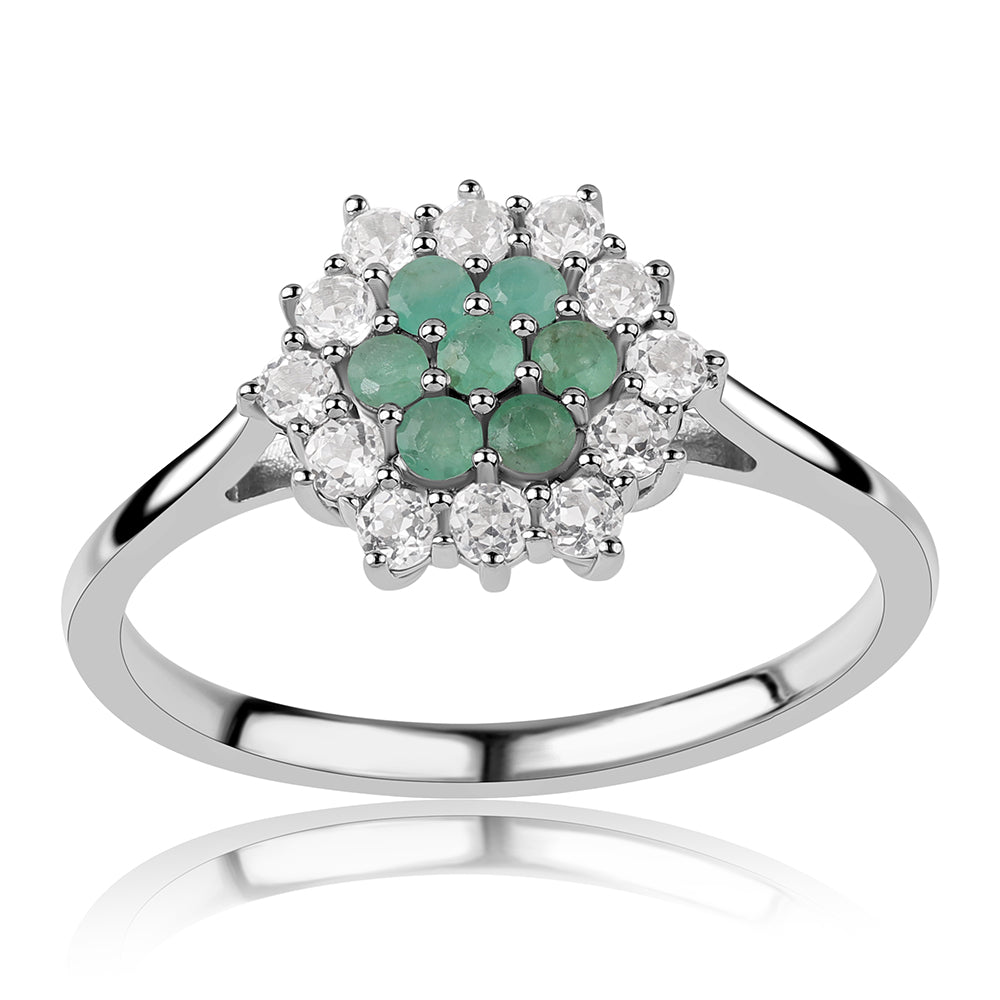 Inel din Argint 925 ( 2.22 grame ) cu Smarald Brazilian și Topaz Alb 1.16 Carate