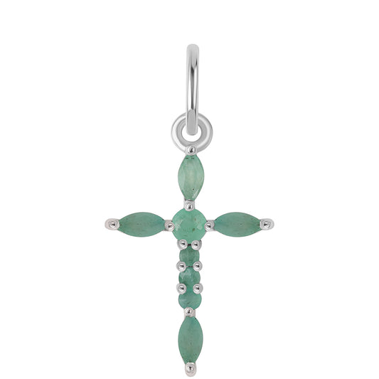 Cruce Pandantiv din Argint 925 ( 0.66 grame ) cu Smarald Brazilian 0.47 Carate