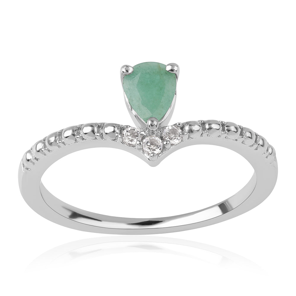 Inel din Argint 925 ( 1.84 grame ) cu Smarald Brazilian și Topaz Alb 0.56 Carate 1 