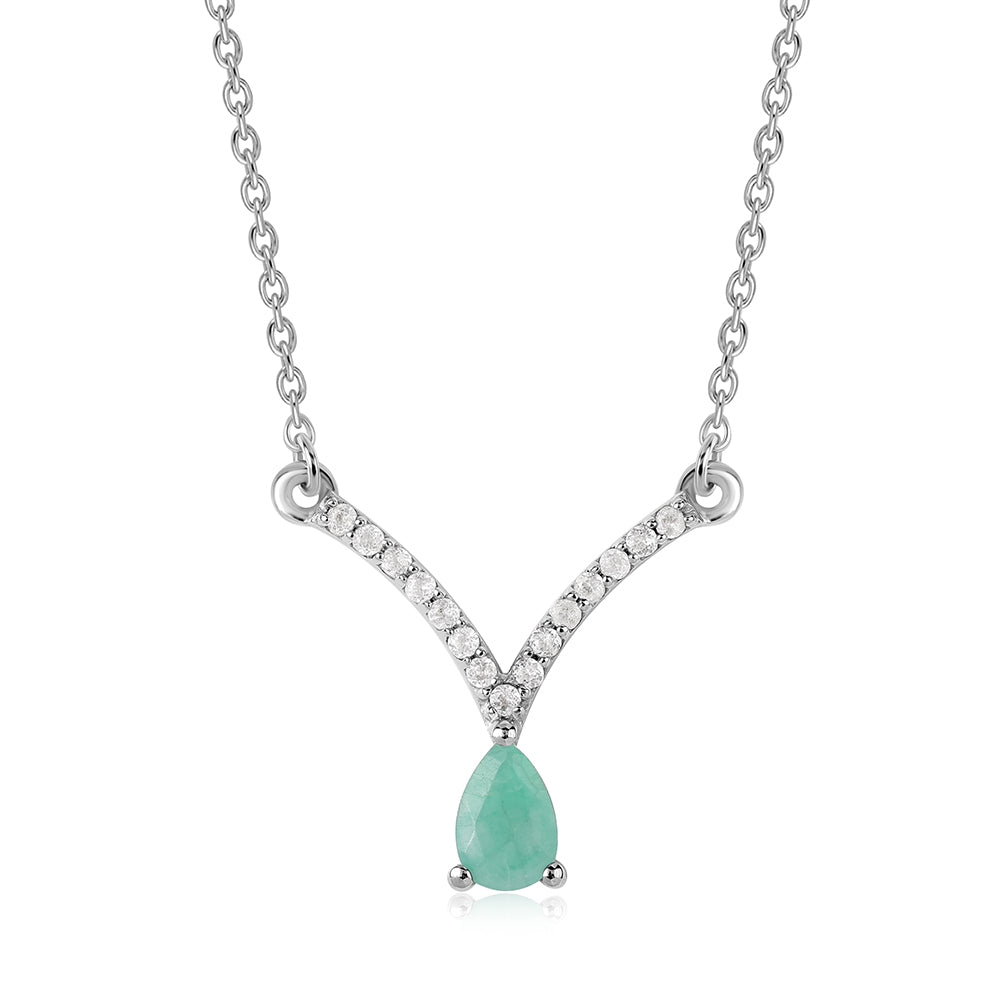 Colier din Argint 925 ( 2.84 grame ) cu Smarald Brazilian și Topaz Alb 0.57 Carate