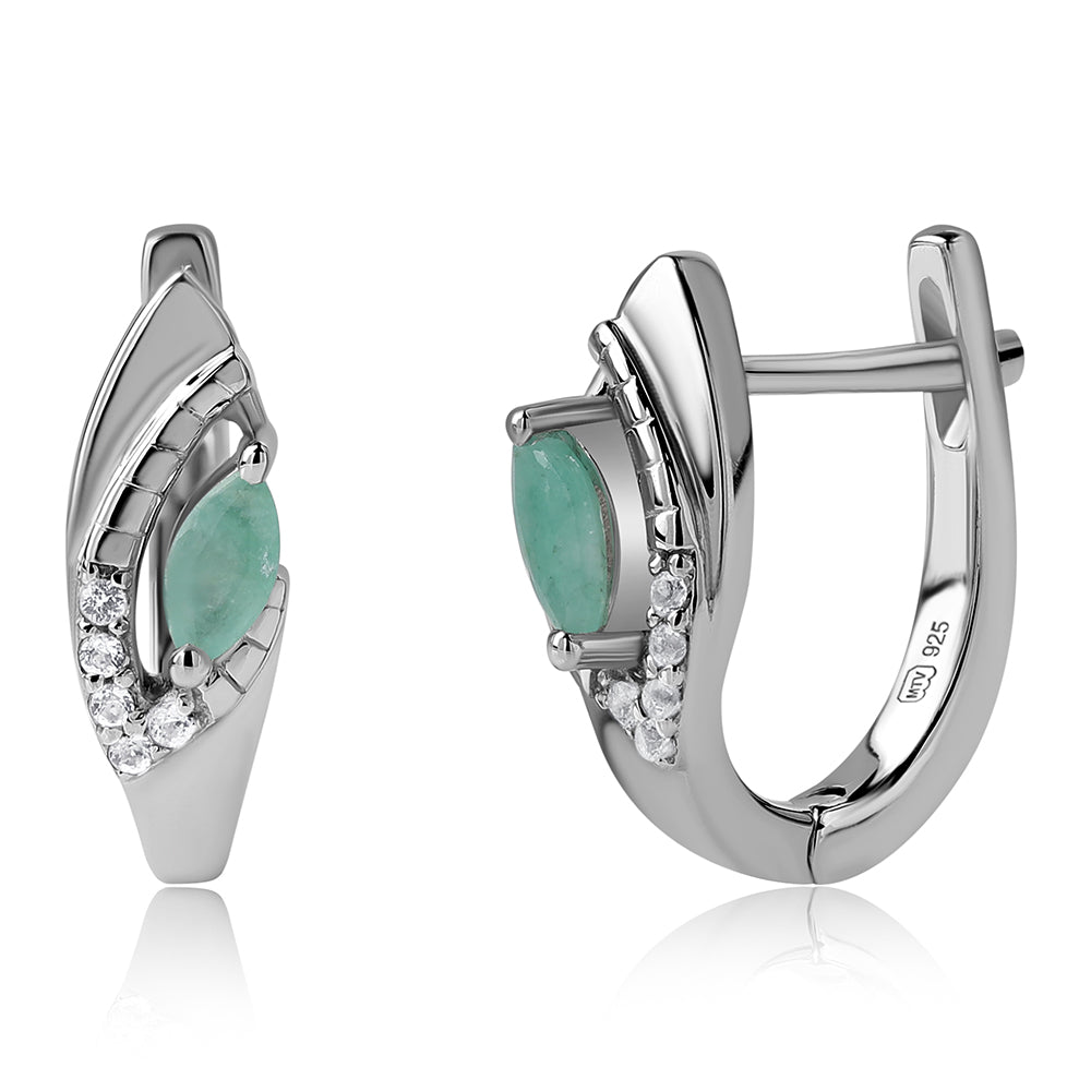 Cercei din Argint 925 ( 3.19 grame ) cu Smarald Brazilian și Topaz Alb 0.43 Carate