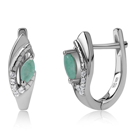Cercei din Argint 925 ( 3.19 grame ) cu Smarald Brazilian și Topaz Alb 0.43 Carate