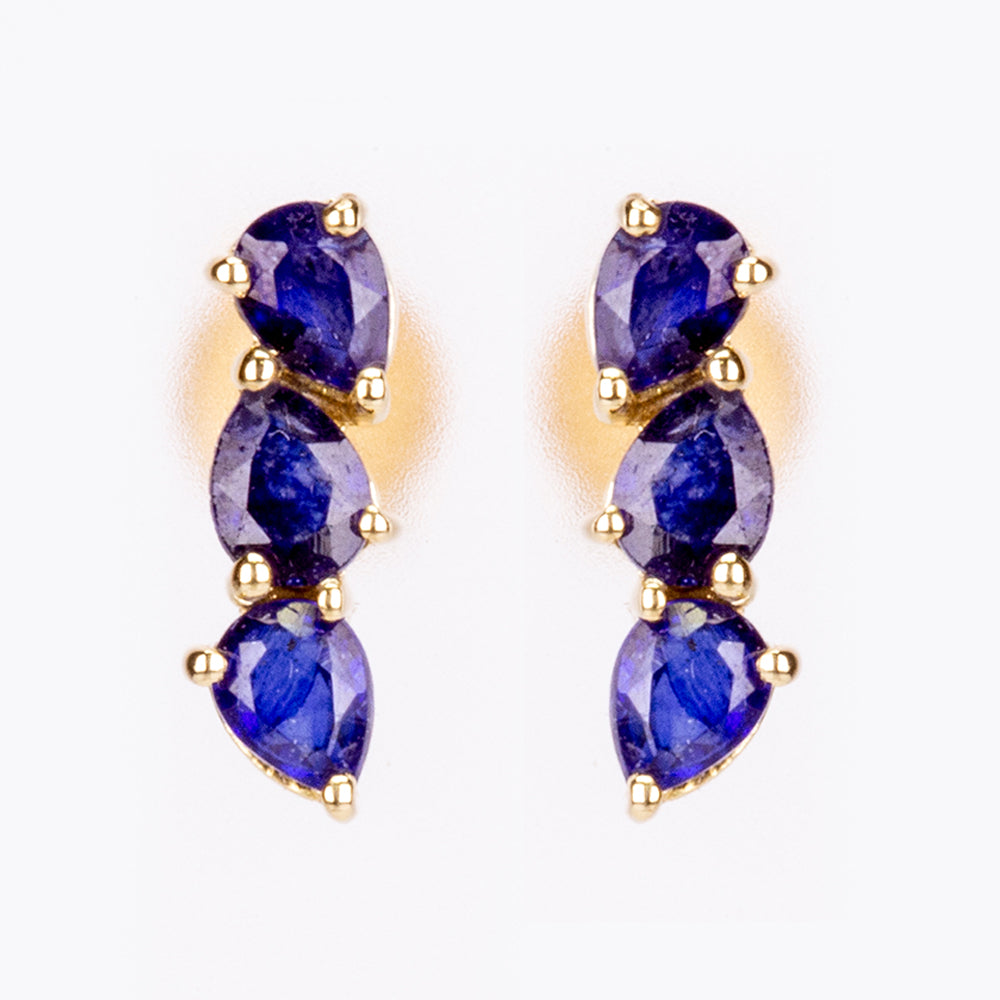 Cercei din Argint 925 Placat cu Aur ( 1.14 grame ) cu Safir Albastru Australian 1.53 Carate 1 