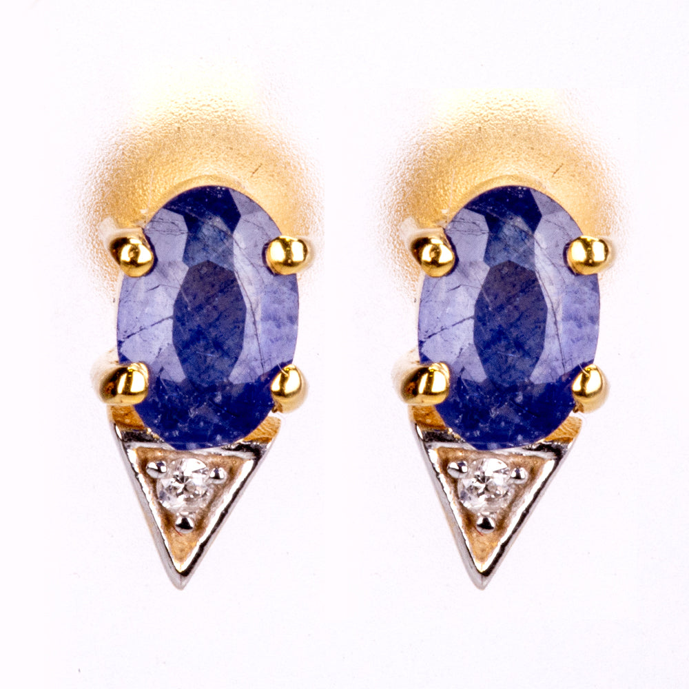 Cercei din Argint 925 Placat cu Aur ( 1.16 grame ) cu Safir Albastru Australian și Zircon Alb 1.28 Carate 1 