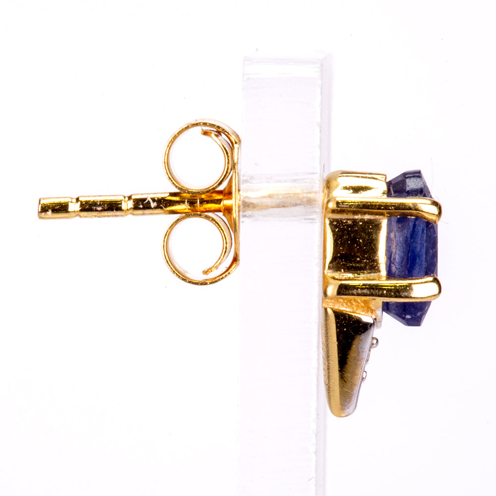 Cercei din Argint 925 Placat cu Aur ( 1.16 grame ) cu Safir Albastru Australian și Zircon Alb 1.28 Carate 2 