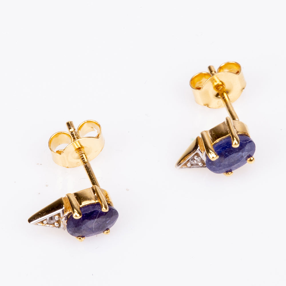 Cercei din Argint 925 Placat cu Aur ( 1.16 grame ) cu Safir Albastru Australian și Zircon Alb 1.28 Carate 3 