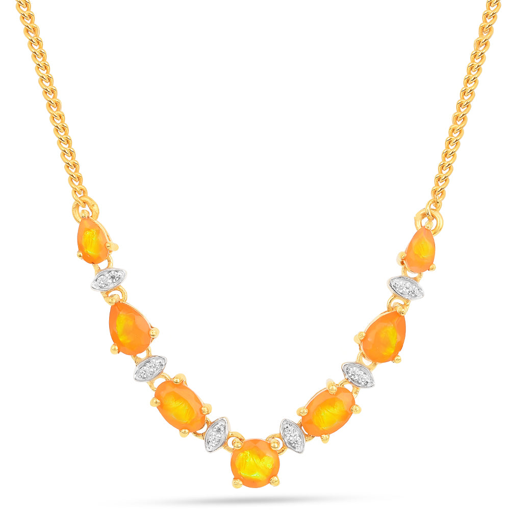 Colier din Argint 925 Placat cu Aur ( 6.28 grame ) cu Opal de Foc și Zircon Alb 1.82 Carate 1 